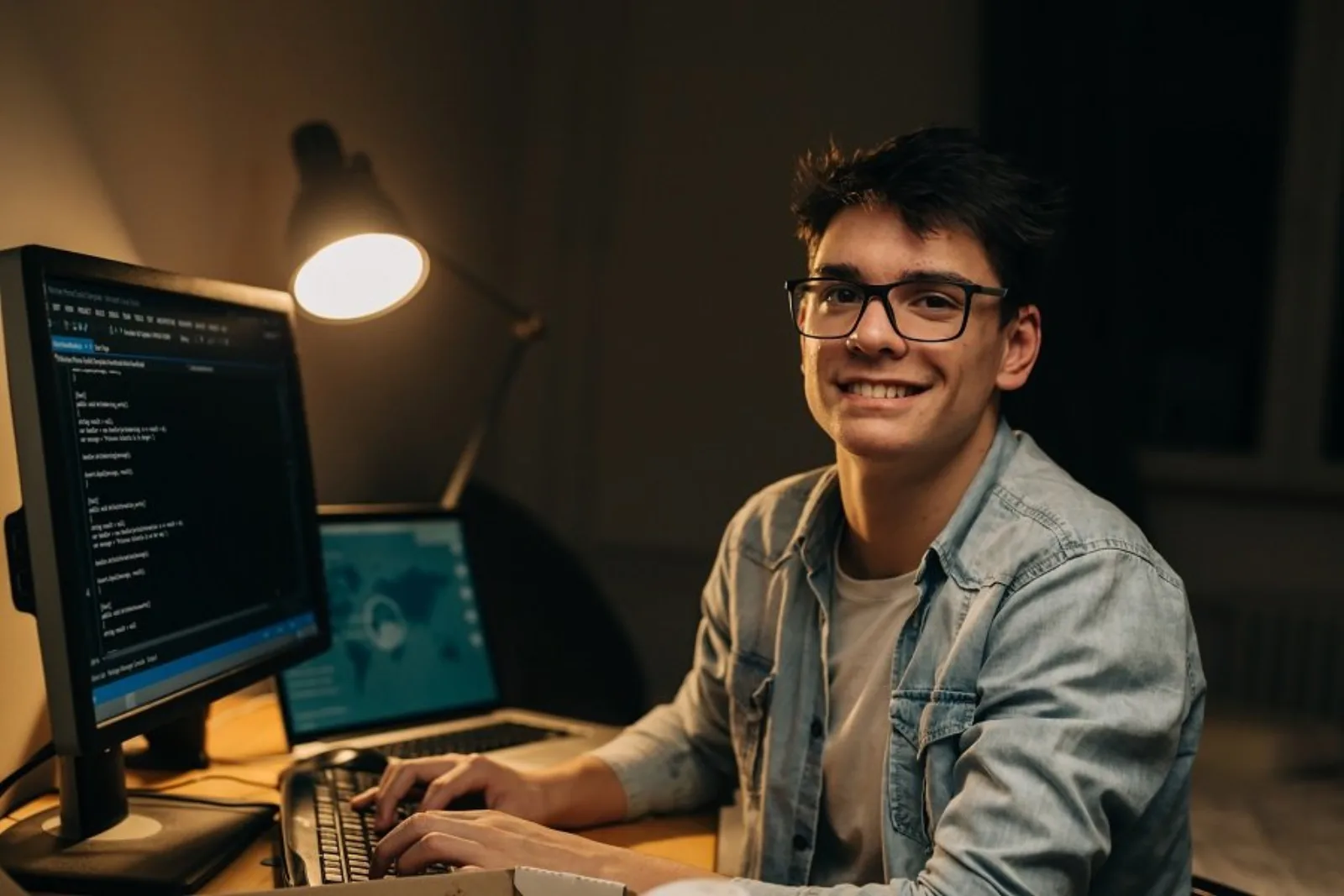 An entrepreneur working at a desk